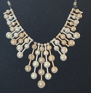 Modern Geometric Bib Statement Necklace | Silver & Gold Toned Orb Design